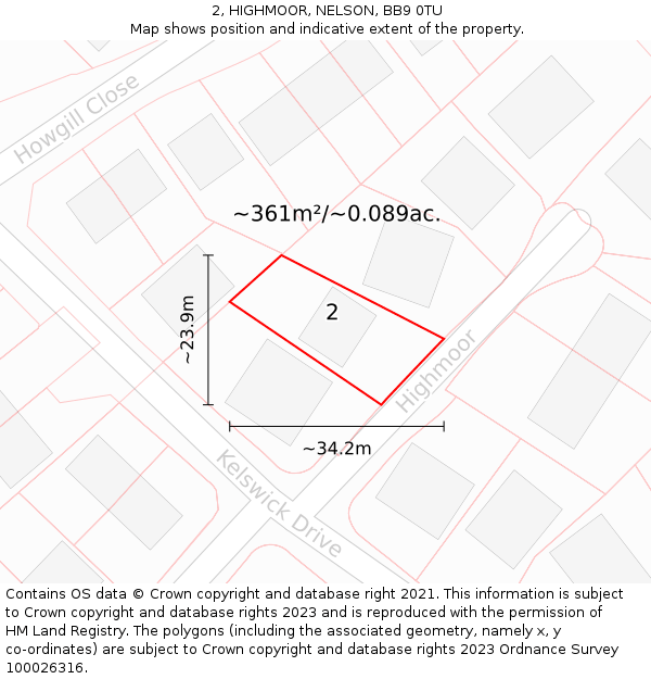 2, HIGHMOOR, NELSON, BB9 0TU: Plot and title map