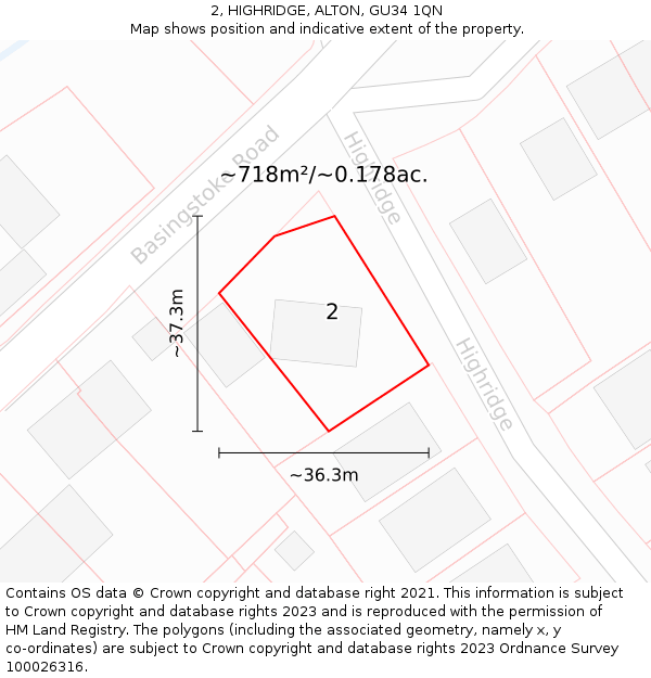 2, HIGHRIDGE, ALTON, GU34 1QN: Plot and title map