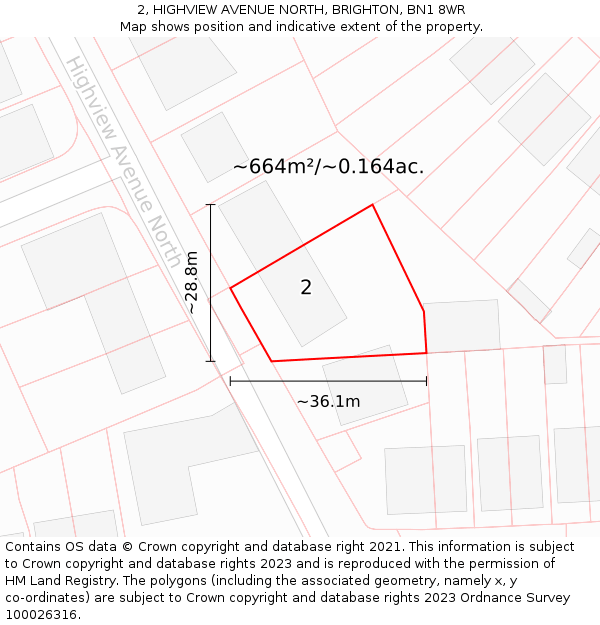 2, HIGHVIEW AVENUE NORTH, BRIGHTON, BN1 8WR: Plot and title map