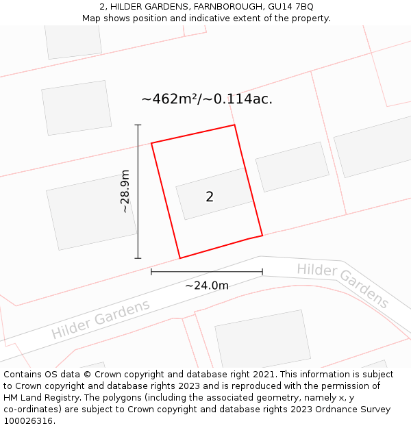 2, HILDER GARDENS, FARNBOROUGH, GU14 7BQ: Plot and title map