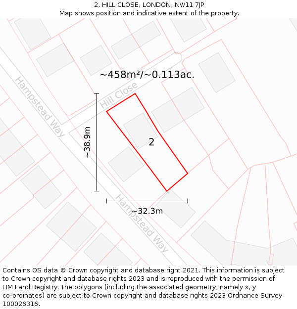 2, HILL CLOSE, LONDON, NW11 7JP: Plot and title map