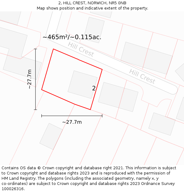 2, HILL CREST, NORWICH, NR5 0NB: Plot and title map