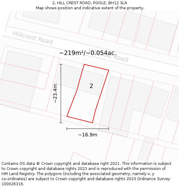 2, HILL CREST ROAD, POOLE, BH12 3LA: Plot and title map