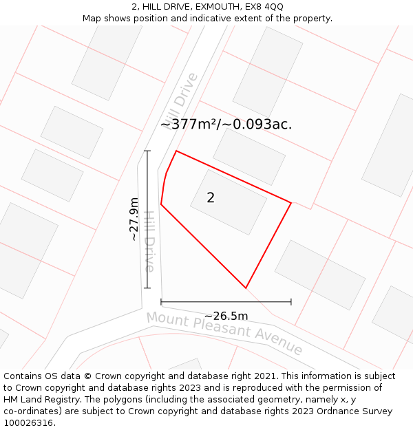 2, HILL DRIVE, EXMOUTH, EX8 4QQ: Plot and title map