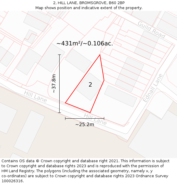 2, HILL LANE, BROMSGROVE, B60 2BP: Plot and title map