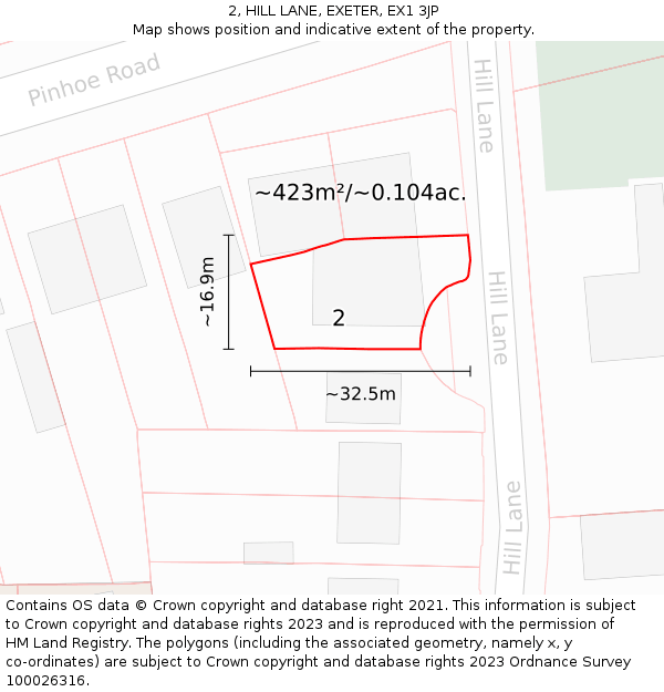 2, HILL LANE, EXETER, EX1 3JP: Plot and title map