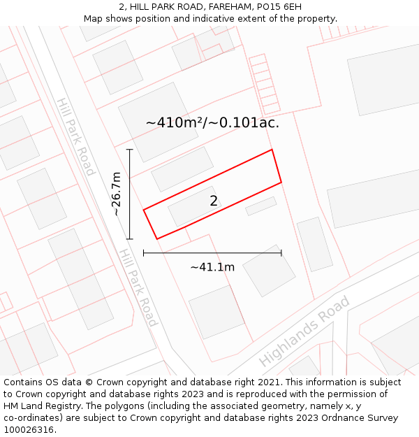 2, HILL PARK ROAD, FAREHAM, PO15 6EH: Plot and title map