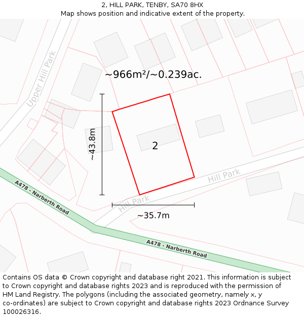 2, HILL PARK, TENBY, SA70 8HX: Plot and title map