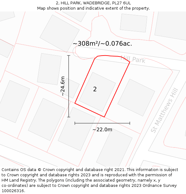2, HILL PARK, WADEBRIDGE, PL27 6UL: Plot and title map