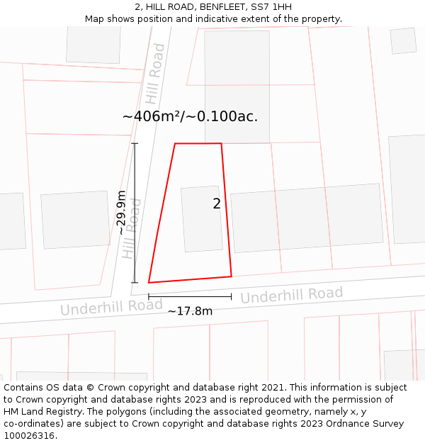 2, HILL ROAD, BENFLEET, SS7 1HH: Plot and title map