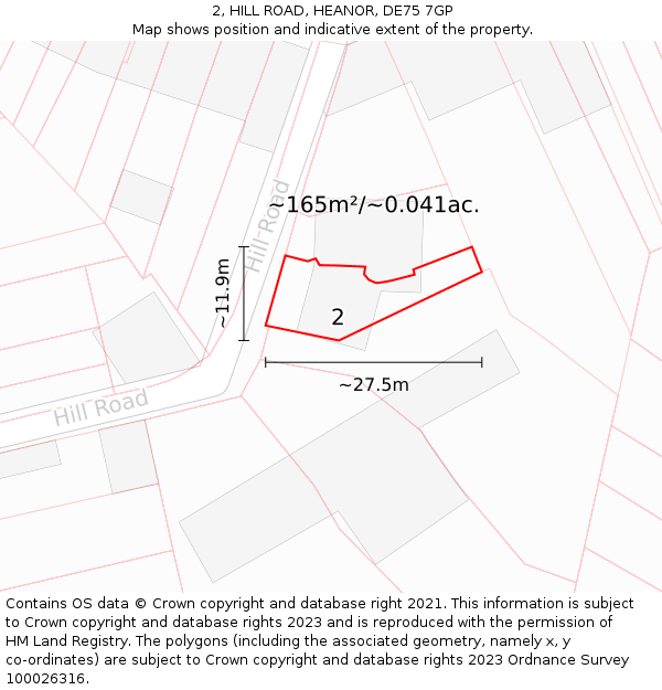 2, HILL ROAD, HEANOR, DE75 7GP: Plot and title map