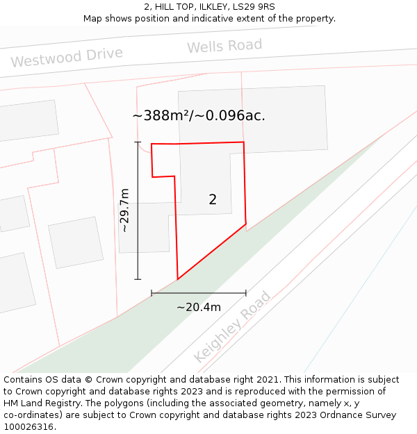 2, HILL TOP, ILKLEY, LS29 9RS: Plot and title map