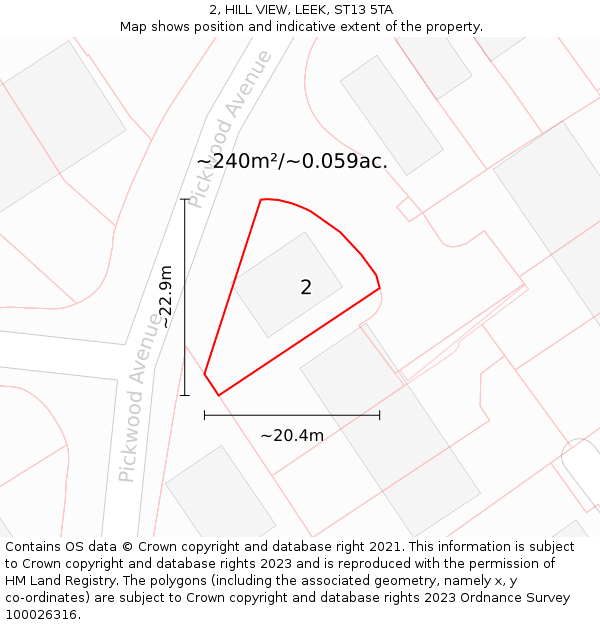 2, HILL VIEW, LEEK, ST13 5TA: Plot and title map