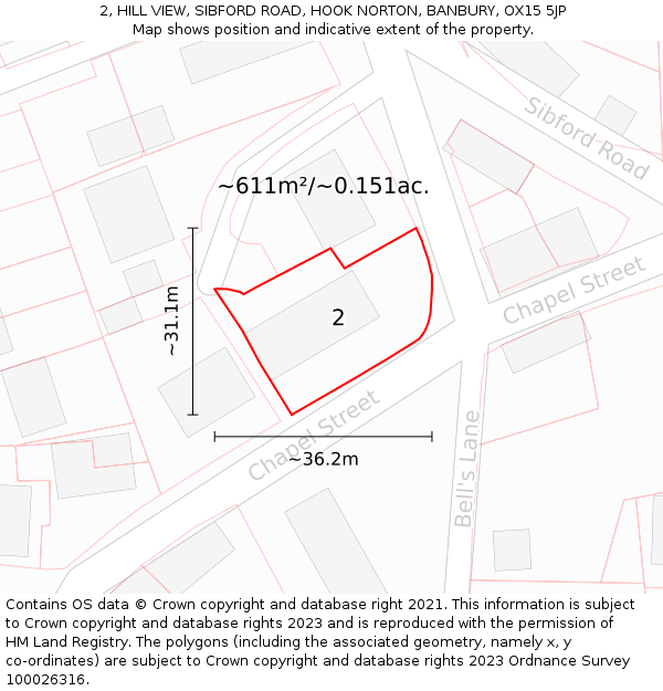 2, HILL VIEW, SIBFORD ROAD, HOOK NORTON, BANBURY, OX15 5JP: Plot and title map