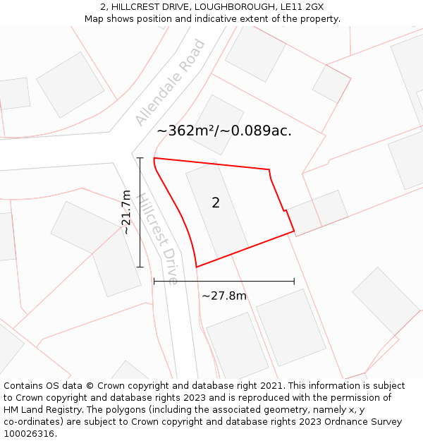 2, HILLCREST DRIVE, LOUGHBOROUGH, LE11 2GX: Plot and title map