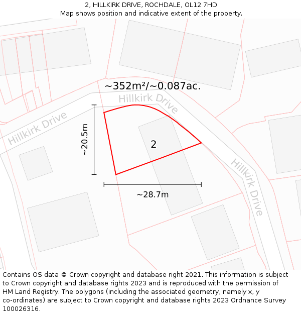 2, HILLKIRK DRIVE, ROCHDALE, OL12 7HD: Plot and title map