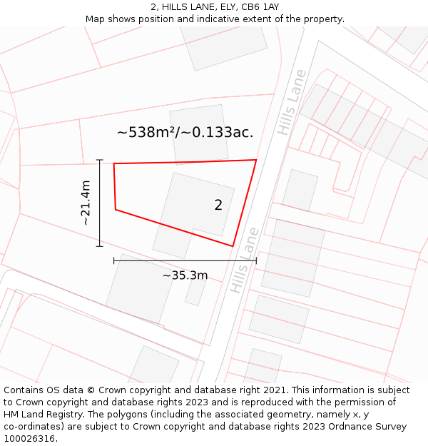2, HILLS LANE, ELY, CB6 1AY: Plot and title map