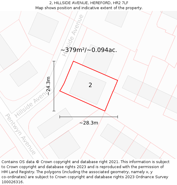 2, HILLSIDE AVENUE, HEREFORD, HR2 7LF: Plot and title map
