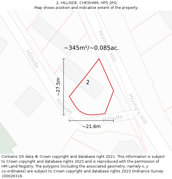 2, HILLSIDE, CHESHAM, HP5 2PQ: Plot and title map