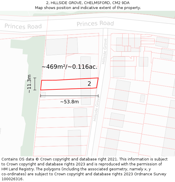 2, HILLSIDE GROVE, CHELMSFORD, CM2 9DA: Plot and title map