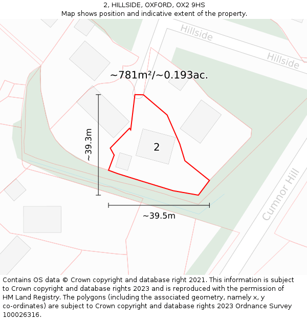 2, HILLSIDE, OXFORD, OX2 9HS: Plot and title map