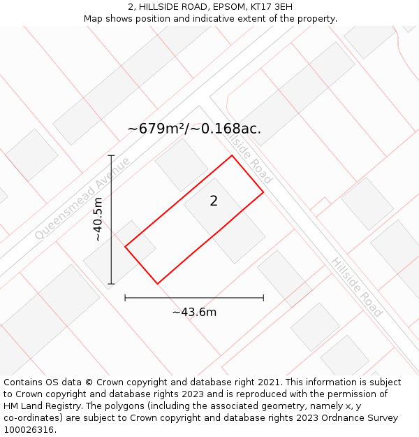 2, HILLSIDE ROAD, EPSOM, KT17 3EH: Plot and title map