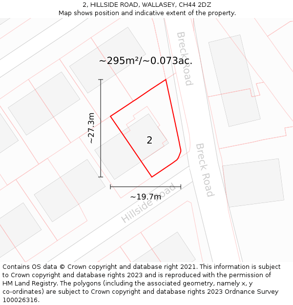 2, HILLSIDE ROAD, WALLASEY, CH44 2DZ: Plot and title map