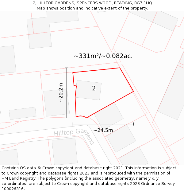 2, HILLTOP GARDENS, SPENCERS WOOD, READING, RG7 1HQ: Plot and title map