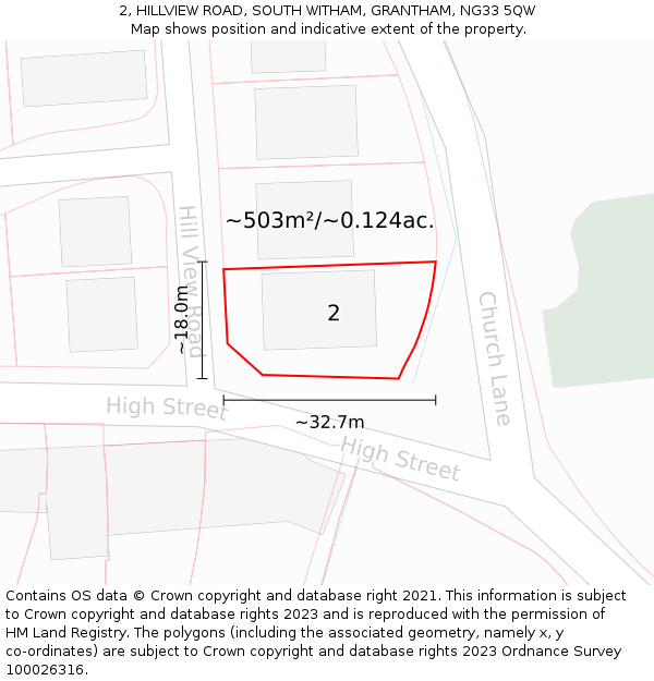 2, HILLVIEW ROAD, SOUTH WITHAM, GRANTHAM, NG33 5QW: Plot and title map