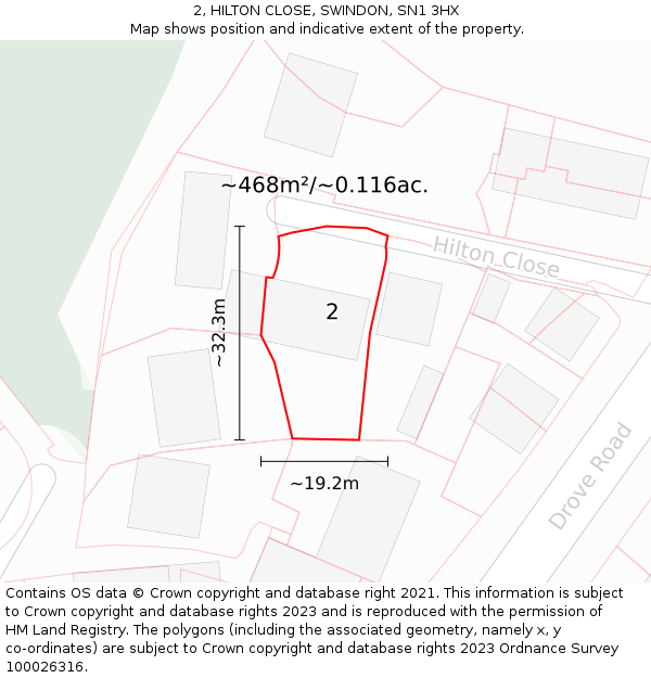 2, HILTON CLOSE, SWINDON, SN1 3HX: Plot and title map