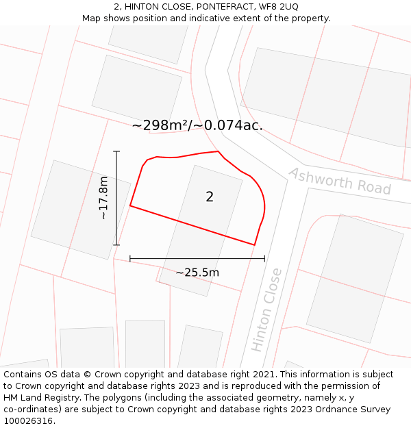 2, HINTON CLOSE, PONTEFRACT, WF8 2UQ: Plot and title map