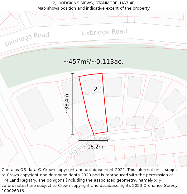 2, HODGKINS MEWS, STANMORE, HA7 4FJ: Plot and title map