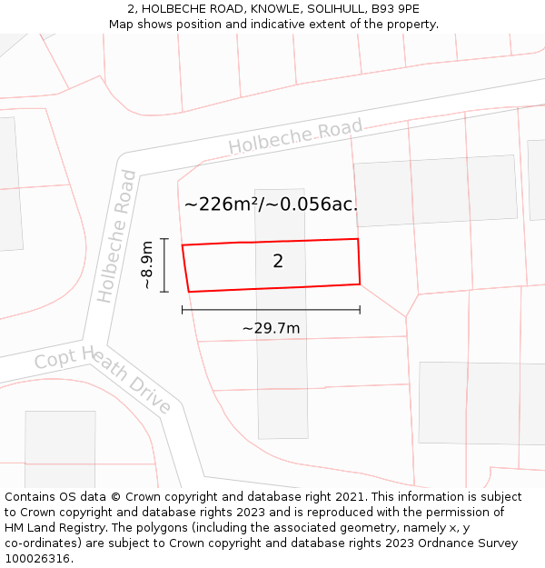 2, HOLBECHE ROAD, KNOWLE, SOLIHULL, B93 9PE: Plot and title map