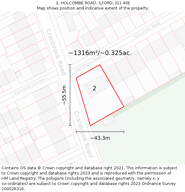 2, HOLCOMBE ROAD, ILFORD, IG1 4XE: Plot and title map