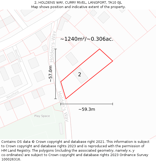 2, HOLDENS WAY, CURRY RIVEL, LANGPORT, TA10 0JL: Plot and title map