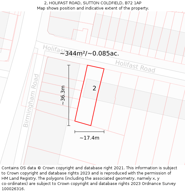 2, HOLIFAST ROAD, SUTTON COLDFIELD, B72 1AP: Plot and title map