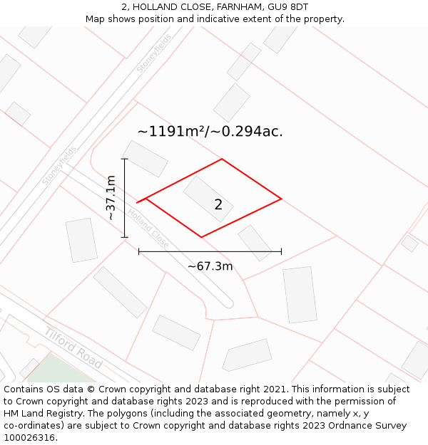 2, HOLLAND CLOSE, FARNHAM, GU9 8DT: Plot and title map