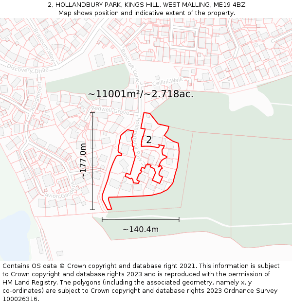 2, HOLLANDBURY PARK, KINGS HILL, WEST MALLING, ME19 4BZ: Plot and title map