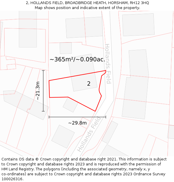 2, HOLLANDS FIELD, BROADBRIDGE HEATH, HORSHAM, RH12 3HQ: Plot and title map