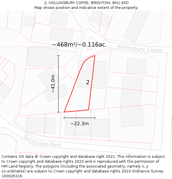 2, HOLLINGBURY COPSE, BRIGHTON, BN1 6XD: Plot and title map