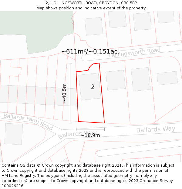 2, HOLLINGSWORTH ROAD, CROYDON, CR0 5RP: Plot and title map