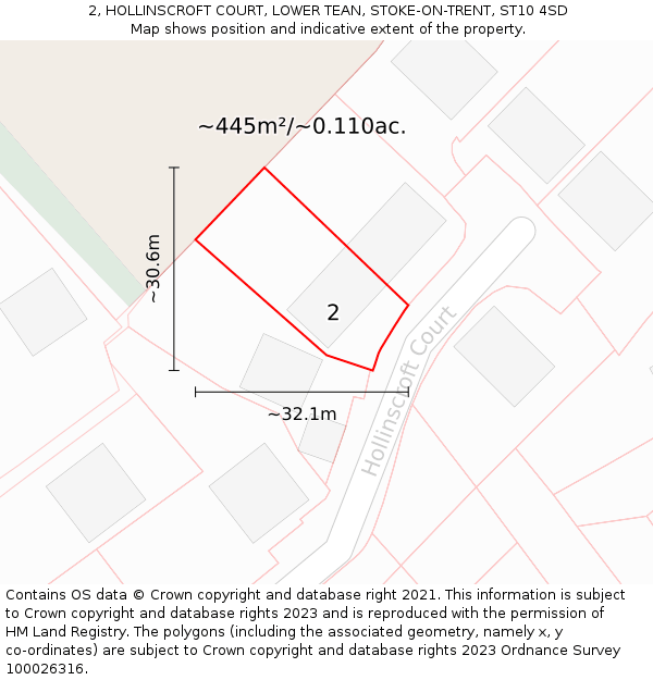 2, HOLLINSCROFT COURT, LOWER TEAN, STOKE-ON-TRENT, ST10 4SD: Plot and title map