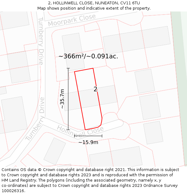 2, HOLLINWELL CLOSE, NUNEATON, CV11 6TU: Plot and title map