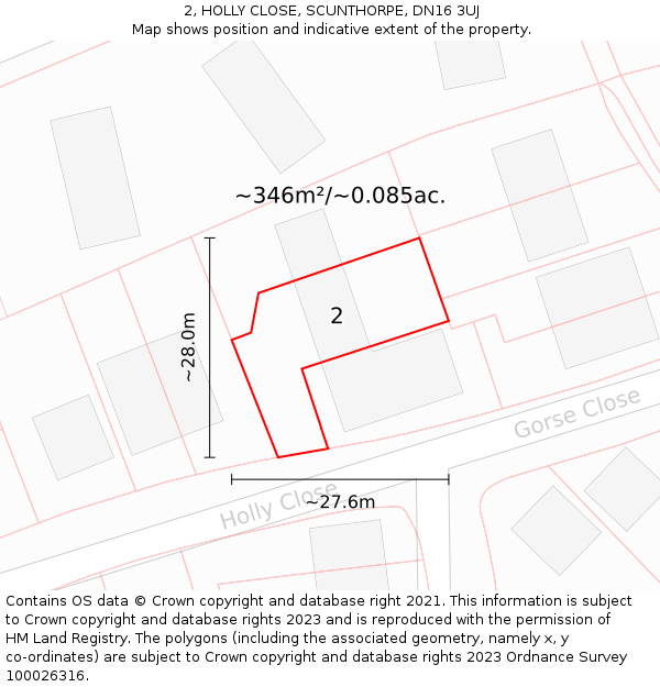 2, HOLLY CLOSE, SCUNTHORPE, DN16 3UJ: Plot and title map