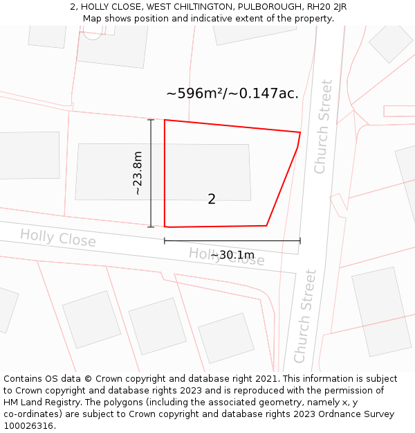 2, HOLLY CLOSE, WEST CHILTINGTON, PULBOROUGH, RH20 2JR: Plot and title map