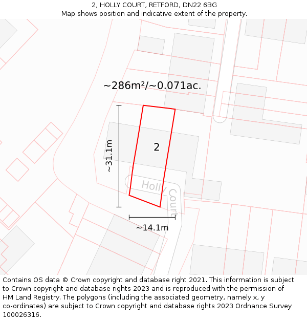 2, HOLLY COURT, RETFORD, DN22 6BG: Plot and title map