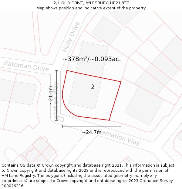 2, HOLLY DRIVE, AYLESBURY, HP21 8TZ: Plot and title map