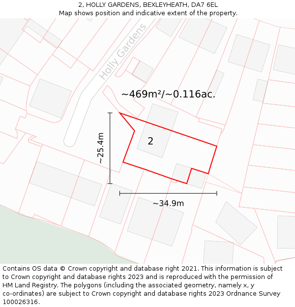 2, HOLLY GARDENS, BEXLEYHEATH, DA7 6EL: Plot and title map