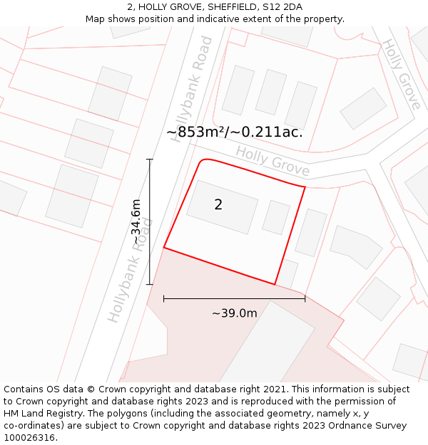 2, HOLLY GROVE, SHEFFIELD, S12 2DA: Plot and title map