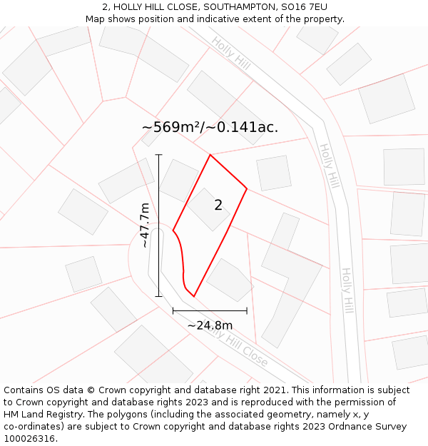 2, HOLLY HILL CLOSE, SOUTHAMPTON, SO16 7EU: Plot and title map